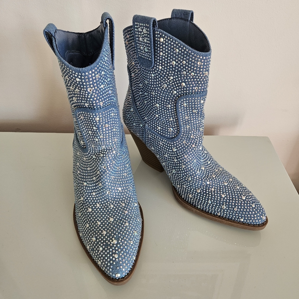 Blue Sequin Rhinestone Cowboy Boots NWOT